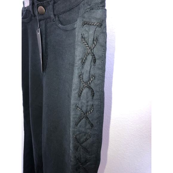 Chaser Canvas Utility Frayed Hem Lace-up Detail Black Pants - M - Picture 5 of 7